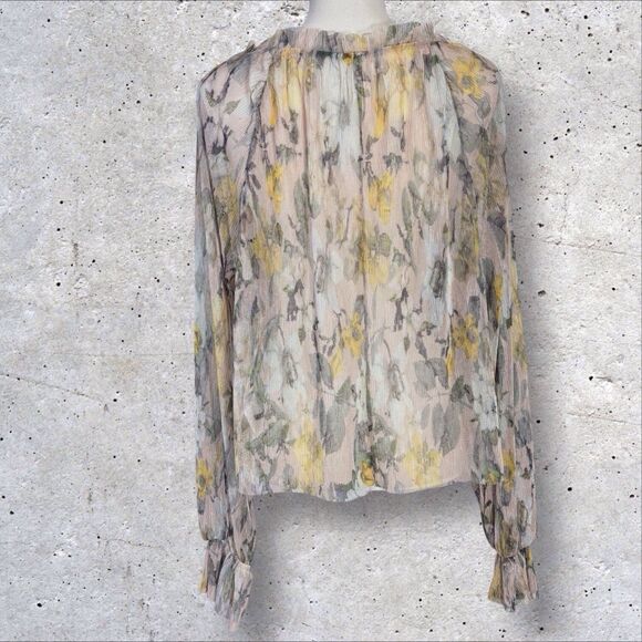 Anthropologie Sheer Floral Printed Long Sleeve Blouse Womens Medium Top - Picture 5 of 9